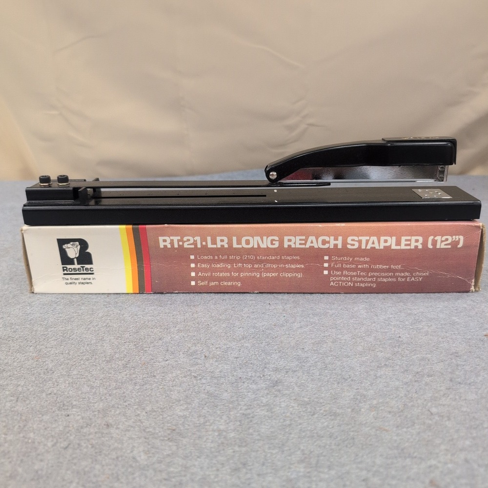 RoseTec RT-21-LR Long Reach Stapler 12 Inch Capacity Black Metal Office Tool - Picture 1 of 4